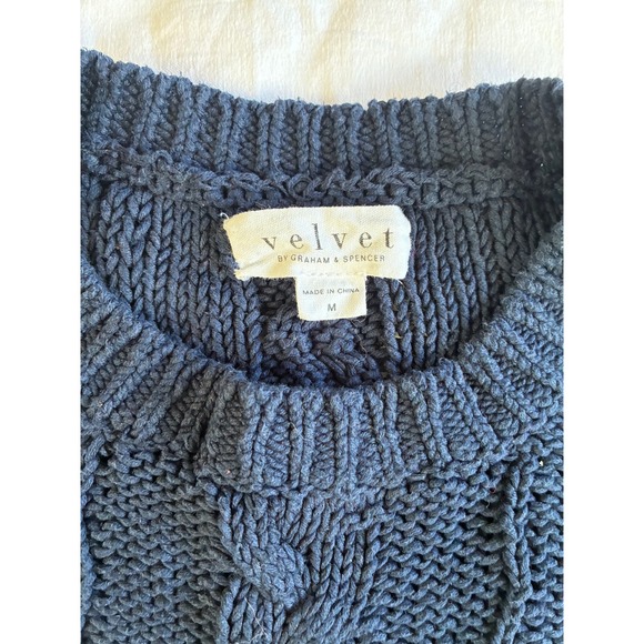 Velvet by Graham & Spencer Sweater Women M Navy Cable Knit Fisherman Core Preppy - Picture 4 of 9